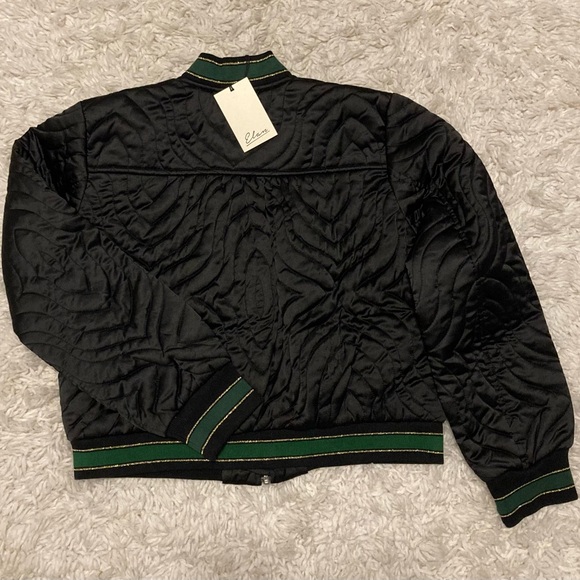 Elan Black Quilted Green & Gold Trimmed Bomber Jacket (BNWT) - Picture 8 of 9